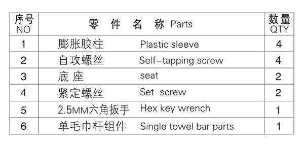 HF-92002-24單毛巾?xiàng)U零件名稱(chēng)